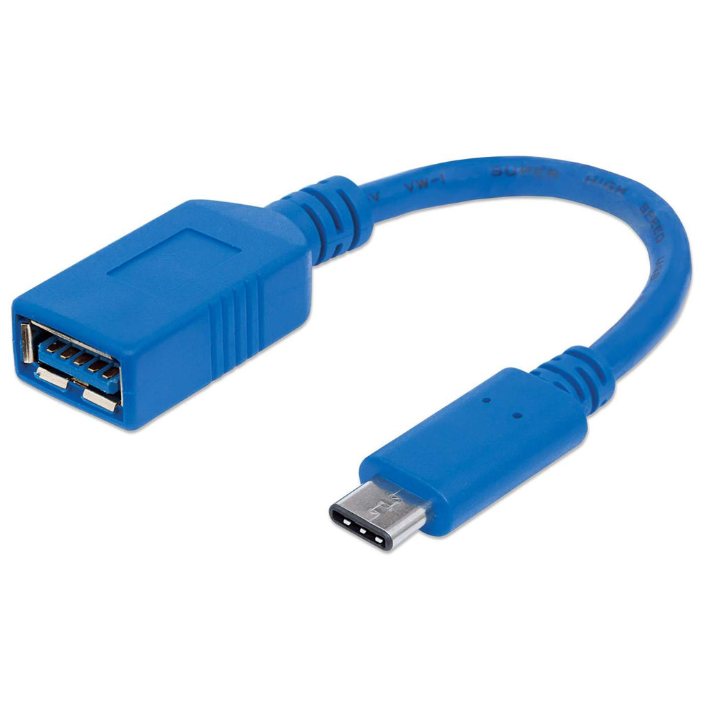 Manhattan USB-C Male to USB-A Female Adapter Cable, 15cm, USB 3.0 (aka USB 3.2 Gen 1), 5 Gbps, 3A Fast Charging, SuperSpeed USB, Blue, Lifetime Warranty, Same 5 Gbps/3A Performance as USB31CAADP (except colour and certification)