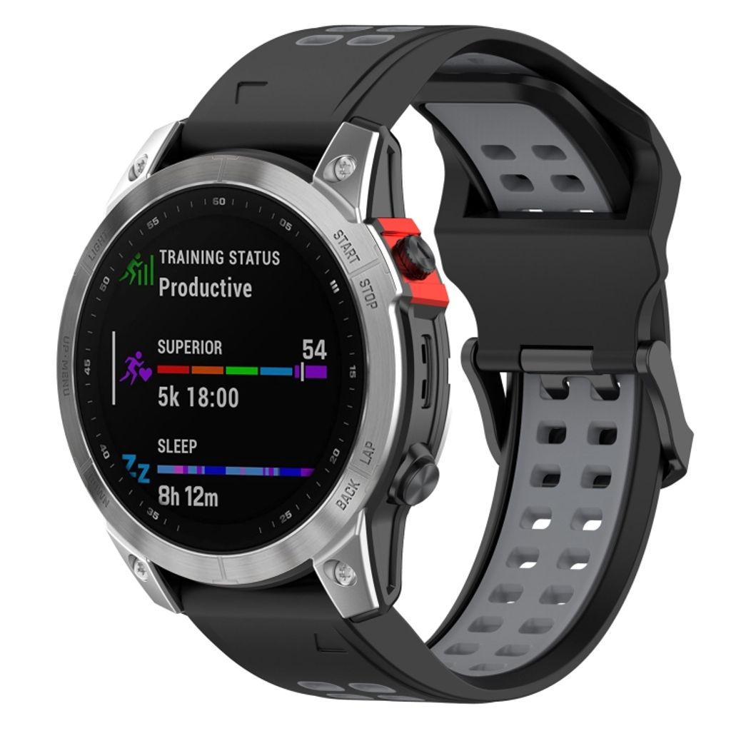 EU Product - Fenix 7S/6S/6S Pro/5S/5S Plus Silicone Watch Band - Black / Gray thumbnail