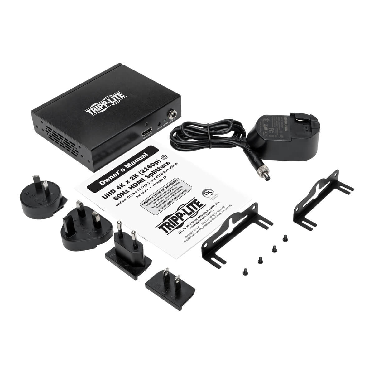 Tripp Lite 2-Port HDMI Splitter - UHD 4K, International AC Adapter -  video/audio splitter - 2 ports - B118-002-UHDINT - Audio Equipment 