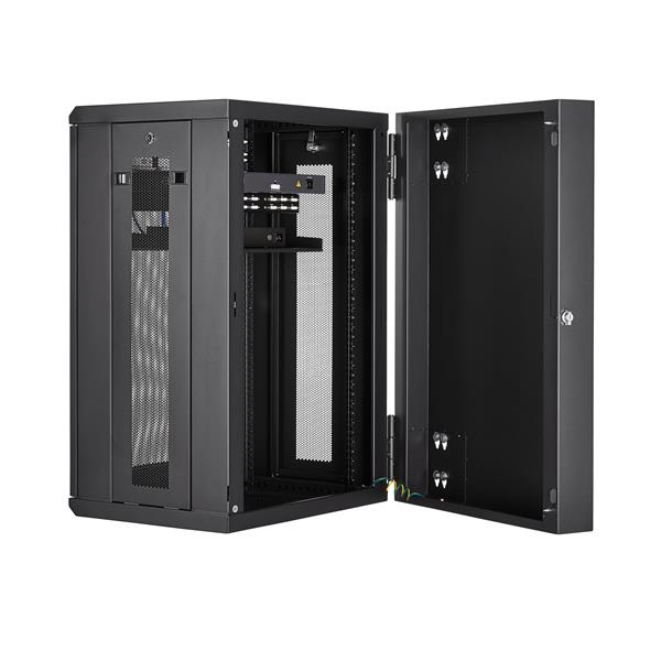 StarTech.com 18U 19&quot; Wall Mount Network Cabinet - 16&quot; Deep Hinged Locking IT Network Switch Depth Enclosure - Assembled Vented Computer Equipment Data Rack w/Shelf &amp; Flexible Side Panels