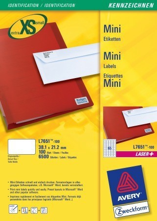 Image of Avery L7651-100 printer label White