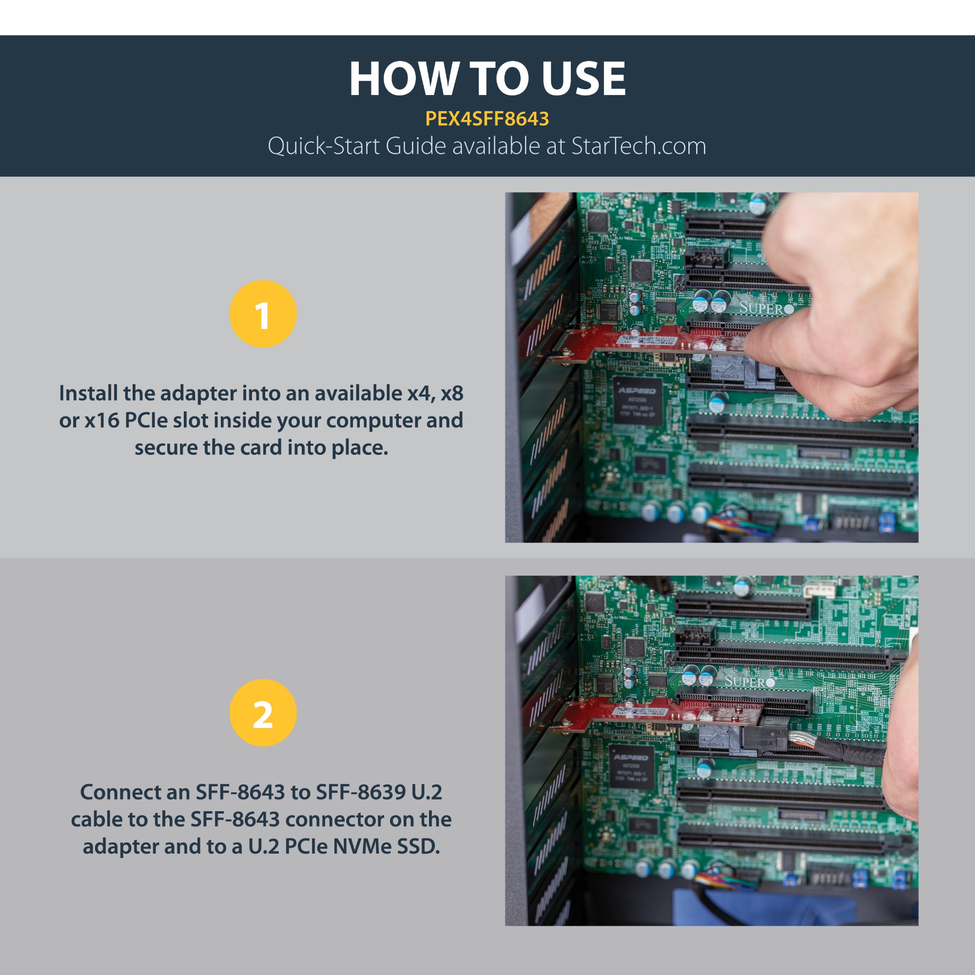 StarTech.com x4 PCI Express to SFF-8643 Adapter for PCIe NVMe U.2 SSD
