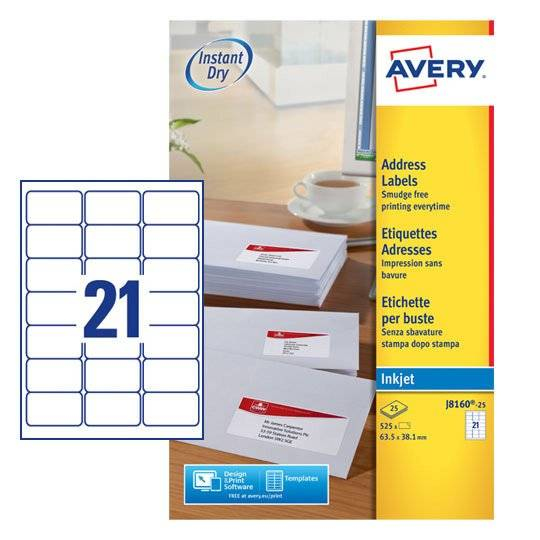 Image of Avery J8160-25 printer label White