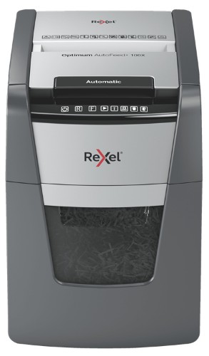 Rexel Optimum AutoFeed+ 100X paper shredder Cross shredding 55 dB 22 cm Black, Grey