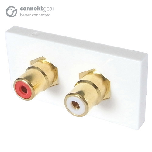 CONNEkT Gear AV Snap-In 2 x RCA/Phono Module 25 x 50mm - Socket to Socket - White