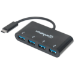 Manhattan USB-C 4-Port Hub/Dock, USB-C to 4x USB-A Ports, 5 Gbps (USB 3.2 Gen1 aka USB 3.0), Bus Power, Cable 20cm, Black, Blister