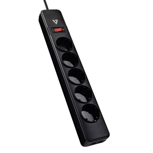 V7 5-Schuko Outlet Home/Office Surge Protector, 1.8m Cord, 1050 Joules, Black
