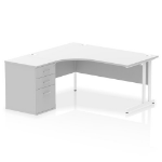 Dynamic Impulse W1600 x D1200 x H730mm Left Hand Crescent Desk Cantilever Leg With D600mm Desk High Pedestal White Finish White Frame - I004154 DD