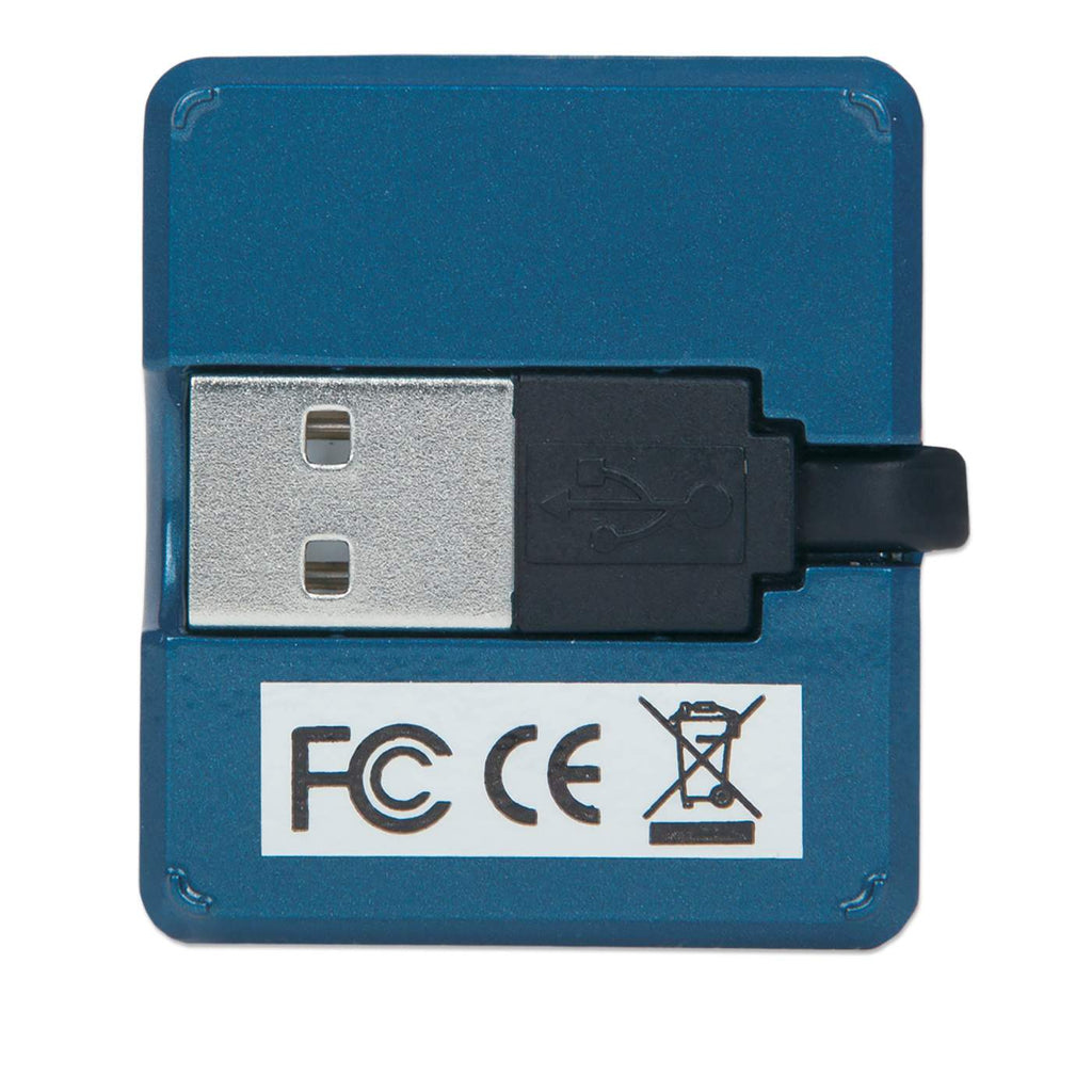 Manhattan USB-A 4-Port Micro Hub, 4x USB-A Ports, Blue, 480 Mbps (USB 2.0), Bus Power, Equivalent to Startech ST4200MINI2, Hi-Speed USB, Three Year Warranty, Blister