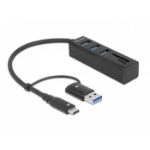 DeLOCK 3 Port USB 3.2 Gen 1 Hub + SD and Micro SD Card Reader with USB Type-C or USB Type-A connector