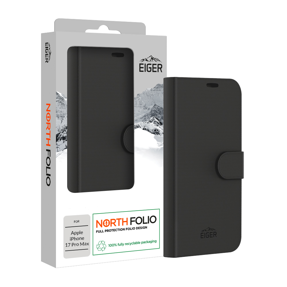 Eiger ETUI FOLIO STAND MAGNETIQUE RENFORCE NOIR POUR APPLE IPHONE 17 P