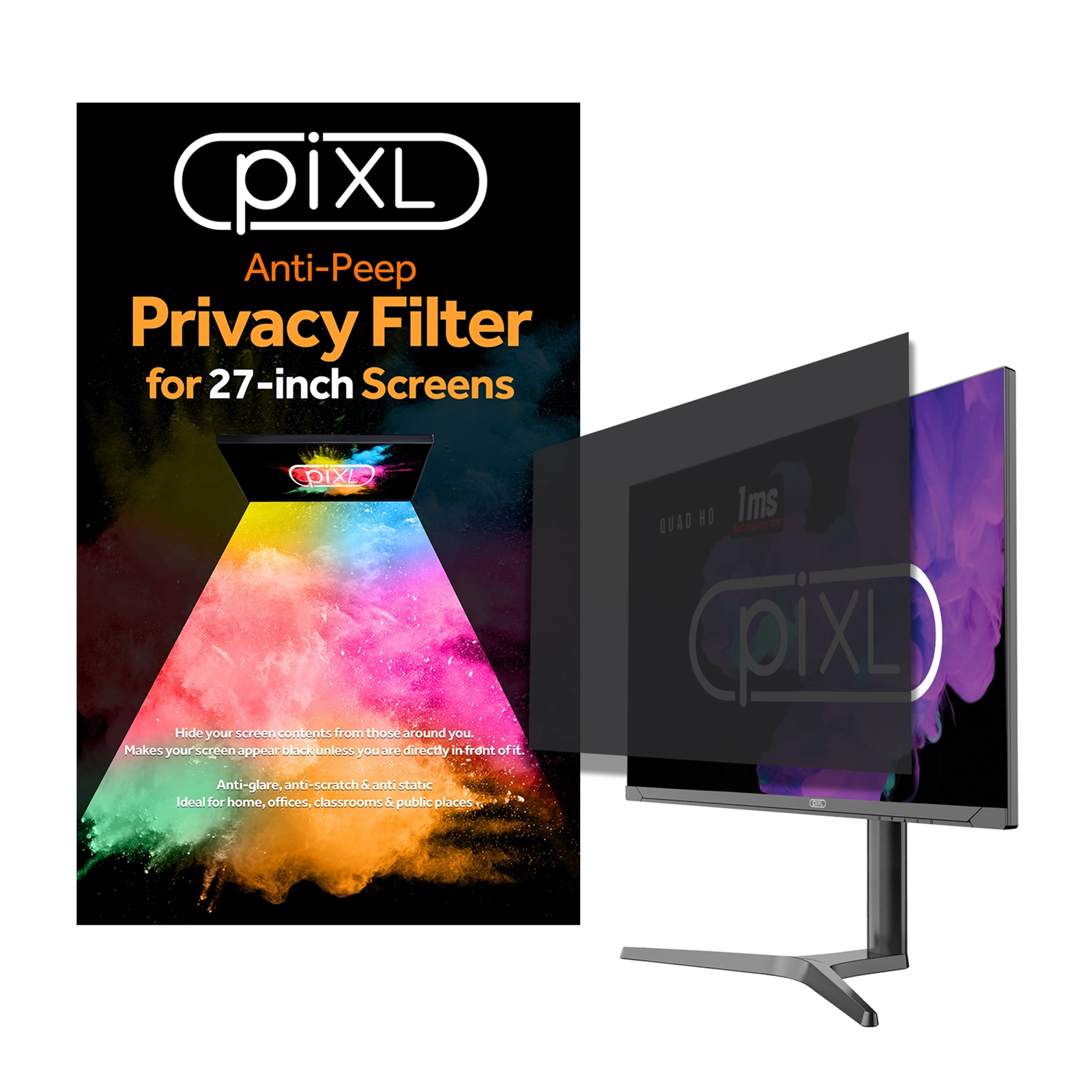 Pixl Light/Black 27 Inch Monitor Privacy Screen Filter 68.6 Cm (27") Frameles