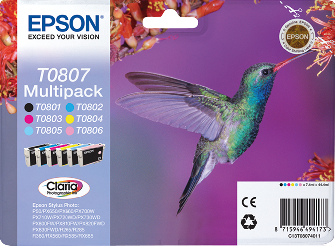 Image of Epson C13T08074011/T0807 Ink cartridge multi pack Bk,C,M,Y,LC,LM,...