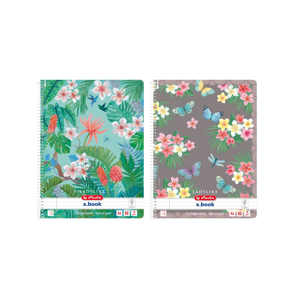 Herlitz Spiral pad A4 Ladylike 80 sheet ruled with margin 2 assorted motifs