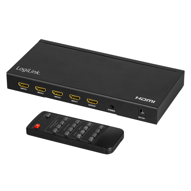 Image of LogiLink HDMI switch, 4x1-Port, multiviewer, 4K/30 Hz, scaler,...