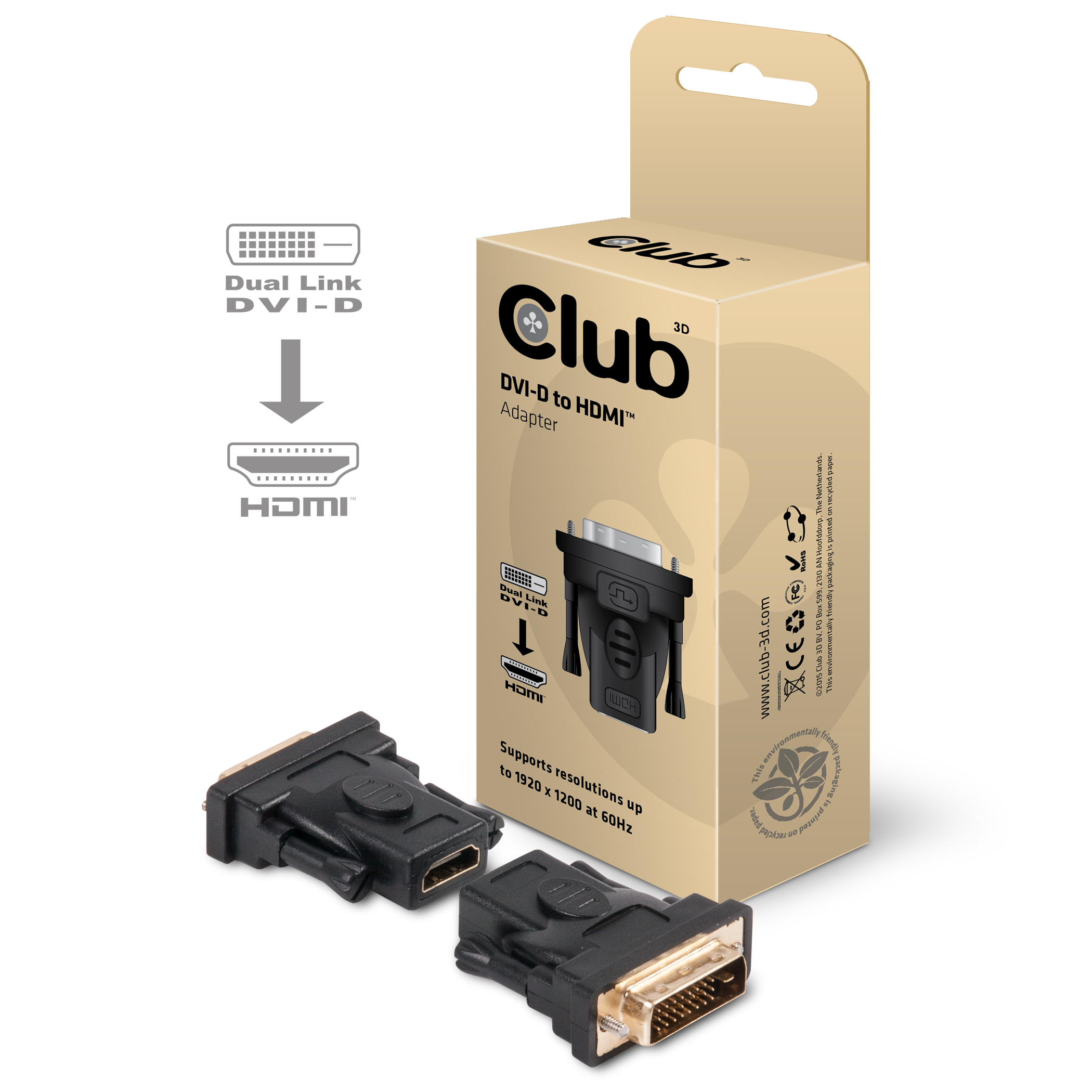 Image of CLUB3D DVI-D to HDMI Passive Adapter - DVI - HDMI - Male/Female...