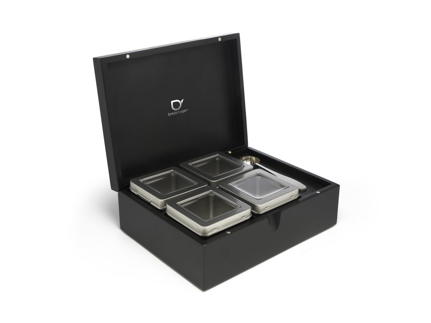 Image of Bredemeijer Teebox schwarz mit 4 Teedosen & Teemassloeffel 184005