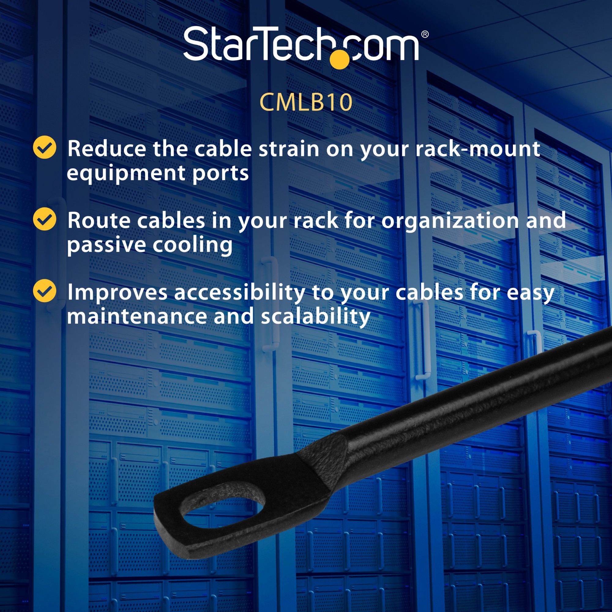 StarTech.com Horizontal Cable Lacing Bars for Racks - 10 Pack