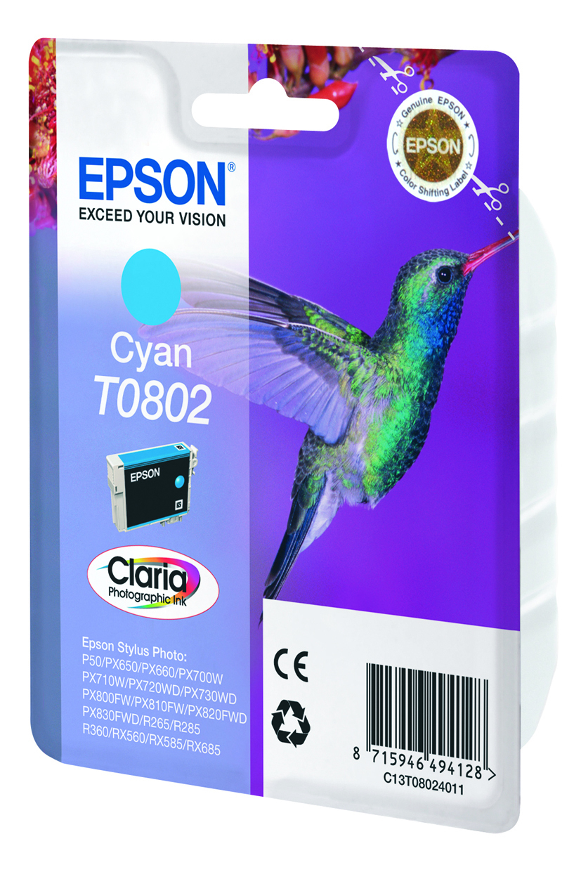 Epson C13T08024011/T0802 Ink cartridge cyan. 435 pages ISO/IEC 24711 7