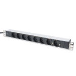 Digitus aluminum outlet strip, 8 safety outlets, 2 m supply safety plug