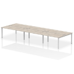 Dynamic Impulse Back-to-Back 6 Person Bench Desk W1600 x D1600 x H730mm With Cable Ports Grey Oak Finish Silver Frame - IB00197 DD
