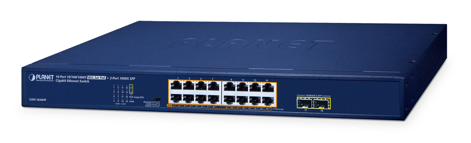 PLANET GSW-1820HP network switch Unmanaged Gigabit Ethernet (10/100/10