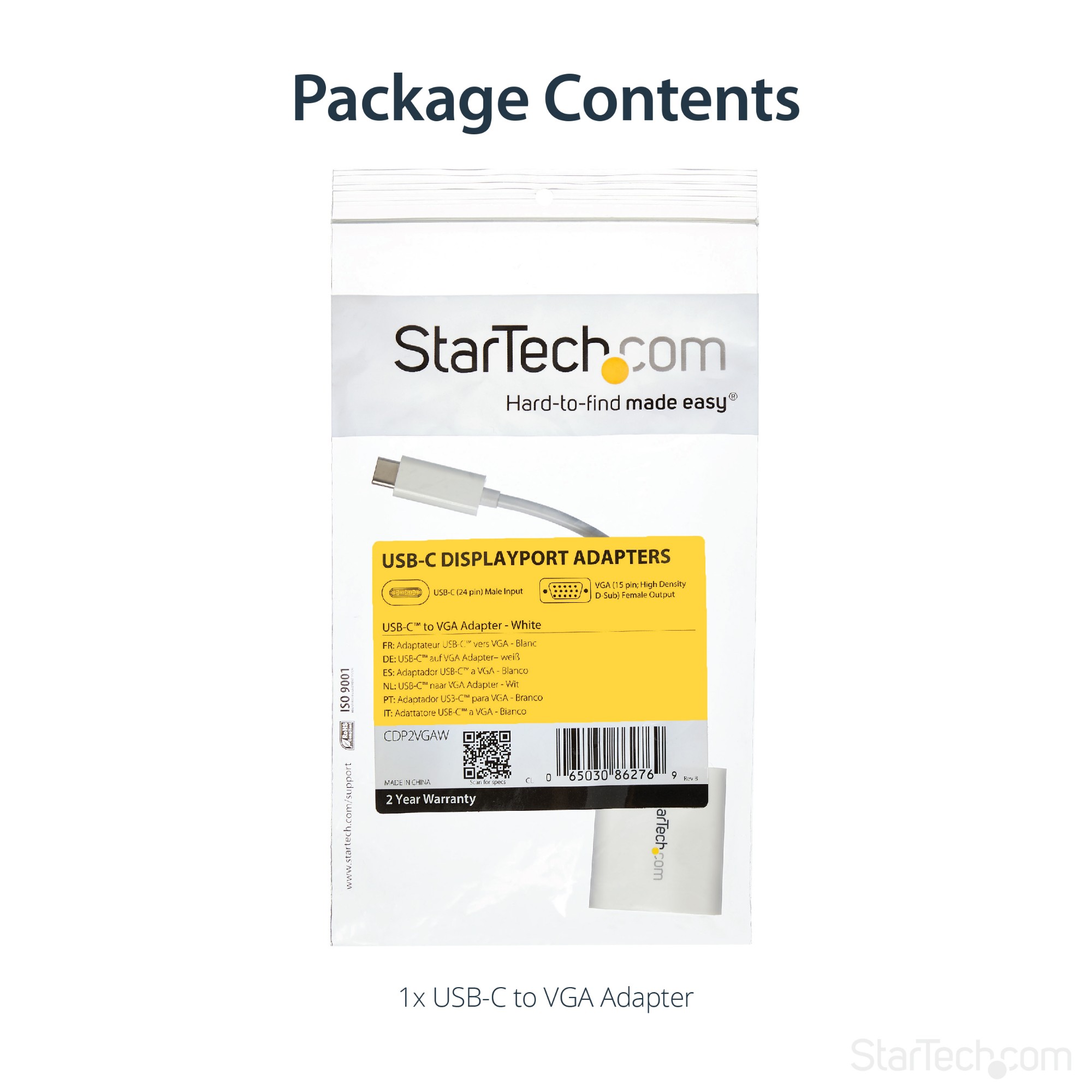 StarTech.com USB-C to VGA Adapter - White