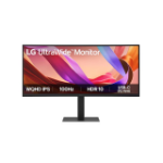 LG 34' UltraWide 21:9 WQHD Curved IPS Monitor with 3440x1440 resolution, sRGB 99%, HDR10, 100Hz, 5ms response, and tilt/height/swivel stand