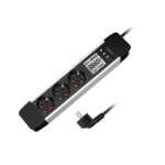 LogiLink Outlet Strip, 3 safety sockets, w/ power meter, aluminum