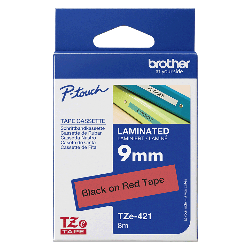 Brother TZE-421 DirectLabel black on red Laminat 9mm x 8m for Brother P-Touch TZ 3.5-18mm/6-12mm/6-18mm/6-24mm/6-36mm
