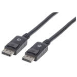 Manhattan DisplayPort 1.2 Cable, 4K@60hz, 1m, Male to Male, Equivalent to DISPL1M, With Latches, Fully Shielded, Black, Lifetime Warranty, Polybag