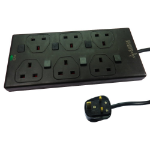 Cables Direct 3m 6 GANG BLACK UK SWITCHED PB