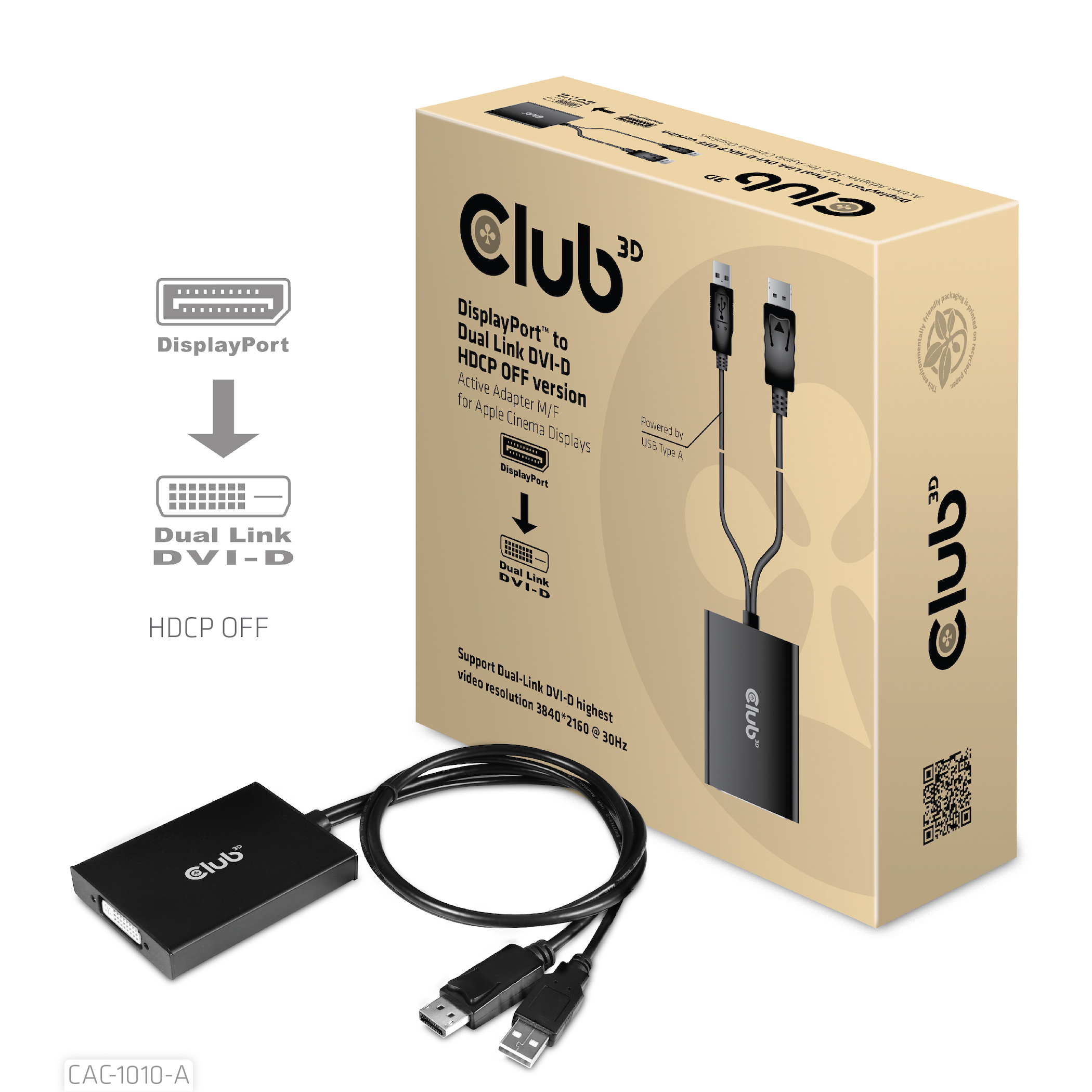 Image of CLUB3D DisplayPort to Dual Link DVI-D HDCP OFF version Active...