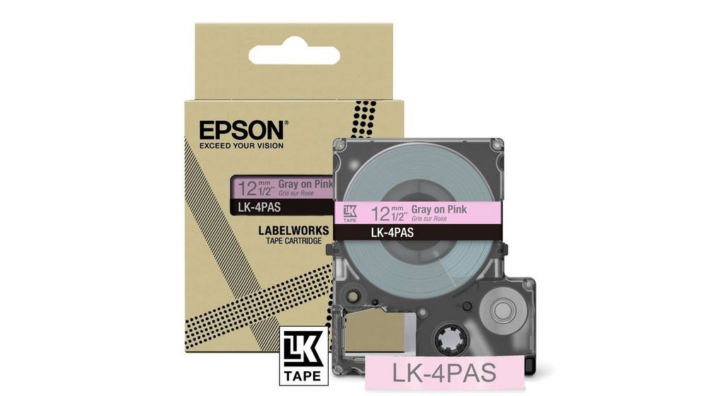Image of Epson C53S672103/LK-4PAS DirectLabel-etikettes pink on gray 12mm...