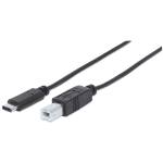 Manhattan USB-C to USB-B Cable, 2m, Male to Male, Black, 480 Mbps (USB 2.0), Equivalent to USB2CB2M, Hi-Speed USB, Lifetime Warranty, Polybag