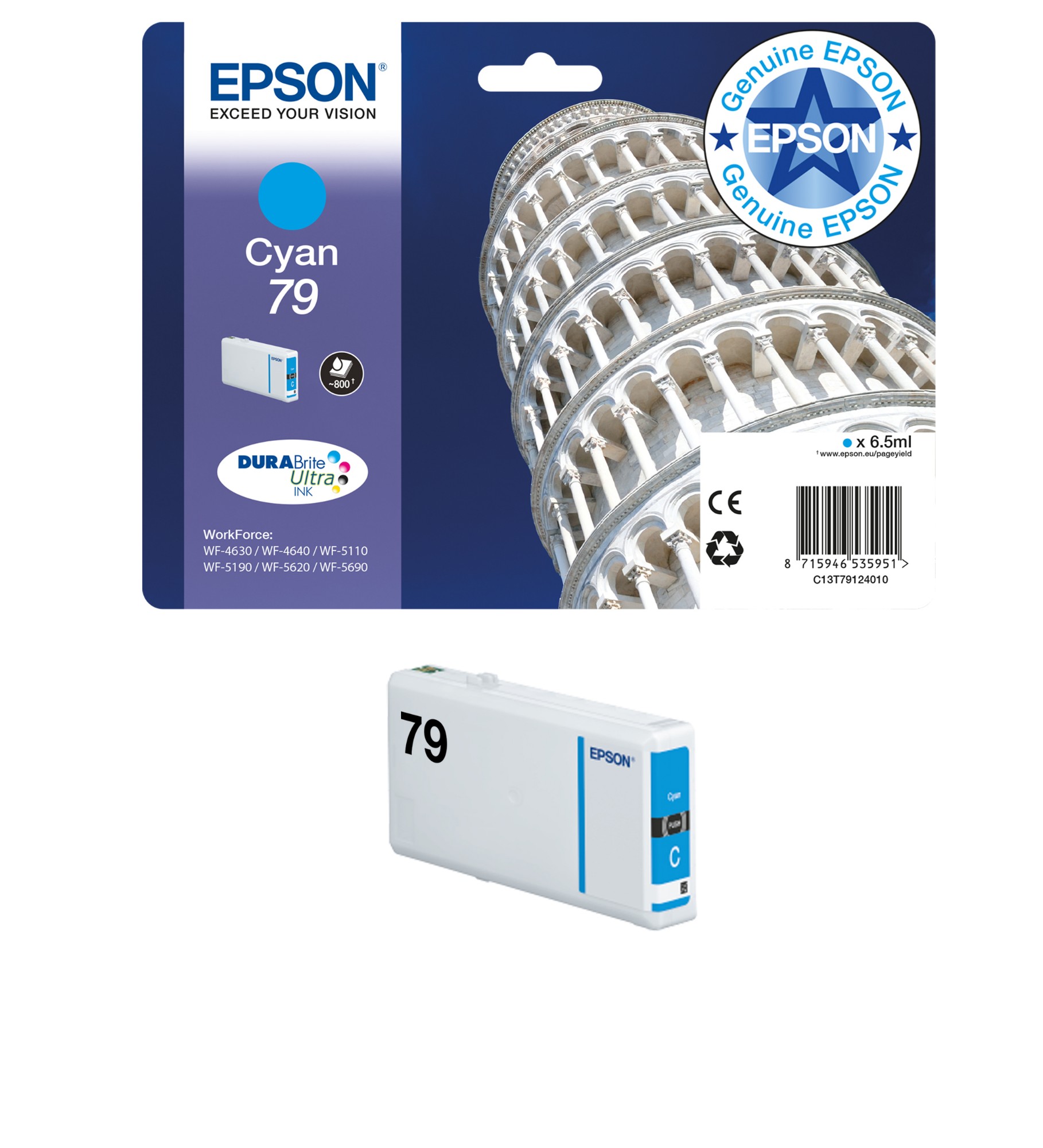 Epson 79XL Tower of Pisa DURABrite Ultra Ink Cartridge High Yield Cyan C13T79024010