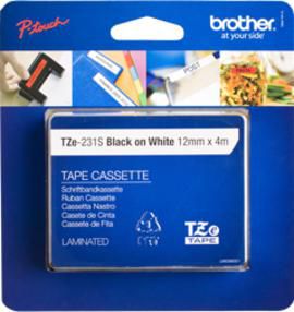 Brother Black on White P-Touch Labelling Tape 12mmx4m TZE231S2