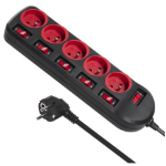 Maclean MCE204 power extension 1.5 m 5 AC outlet(s) Indoor Black, Red