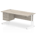 Dynamic Impulse W1800 x D800 x H730mm Straight Office Desk Cantilever Leg With 1 x 2 Drawer Fixed Pedestal Grey Oak Finish White Frame - I003521 DD
