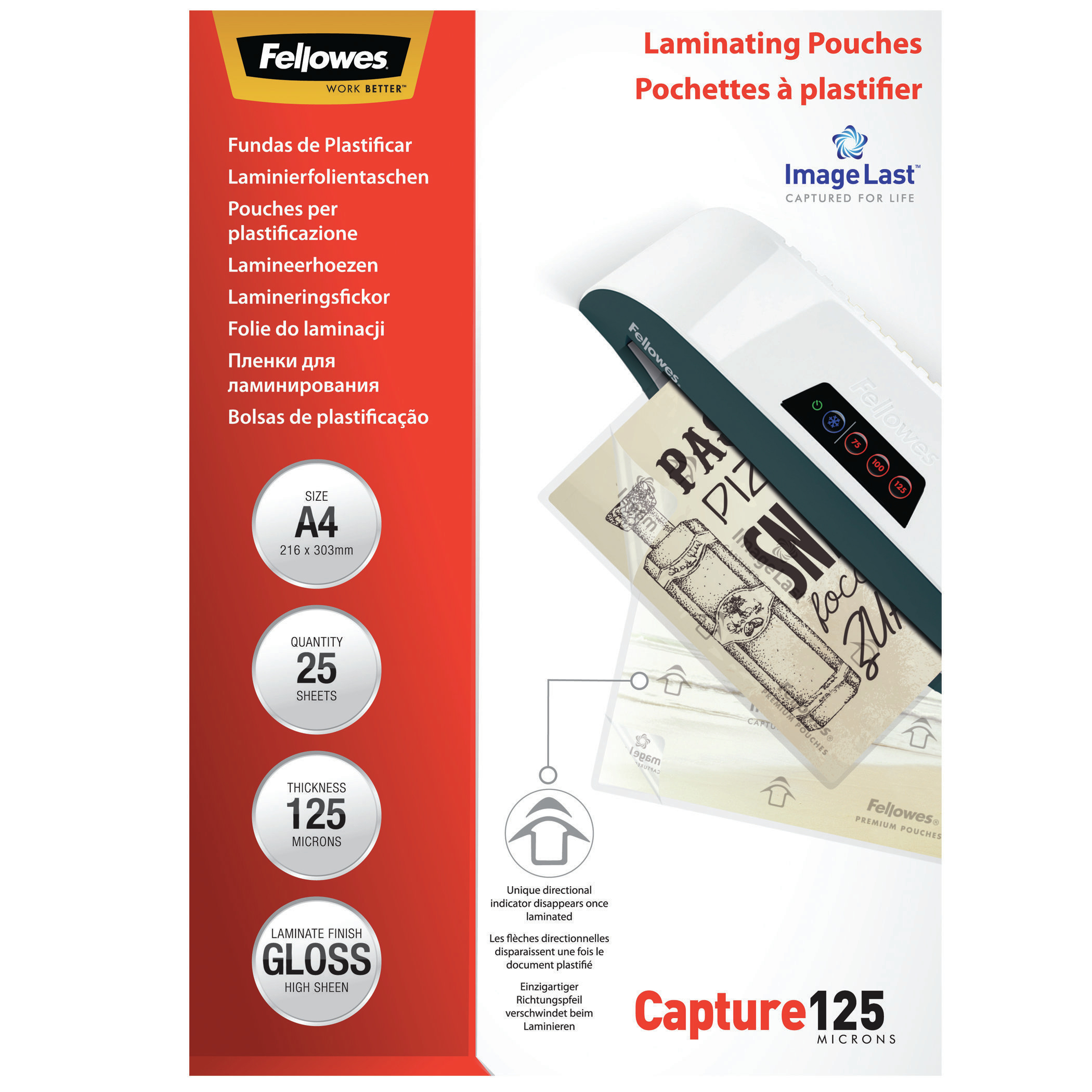 Image of Fellowes ImageLast A4 125 Micron Laminating Pouch - 25 pack