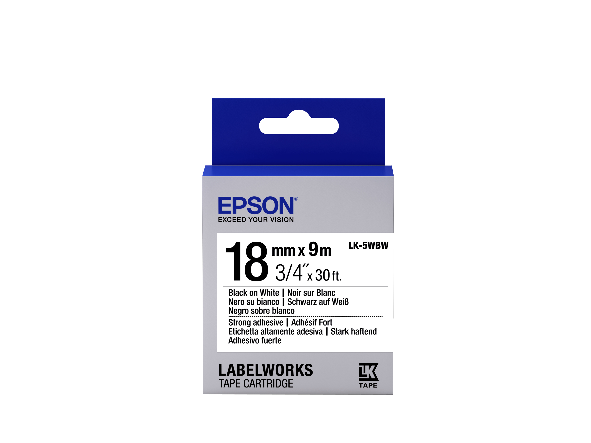 Image of Epson C53S655012/LK-5WBW Ribbon black on white extra adhesive 18mm...