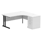 Dynamic Impulse W1600 x D1200 x H730mm Right Hand Crescent Desk Cantilever Leg With D600mm Desk High Pedestal White Finish Black Frame - I004426 DD