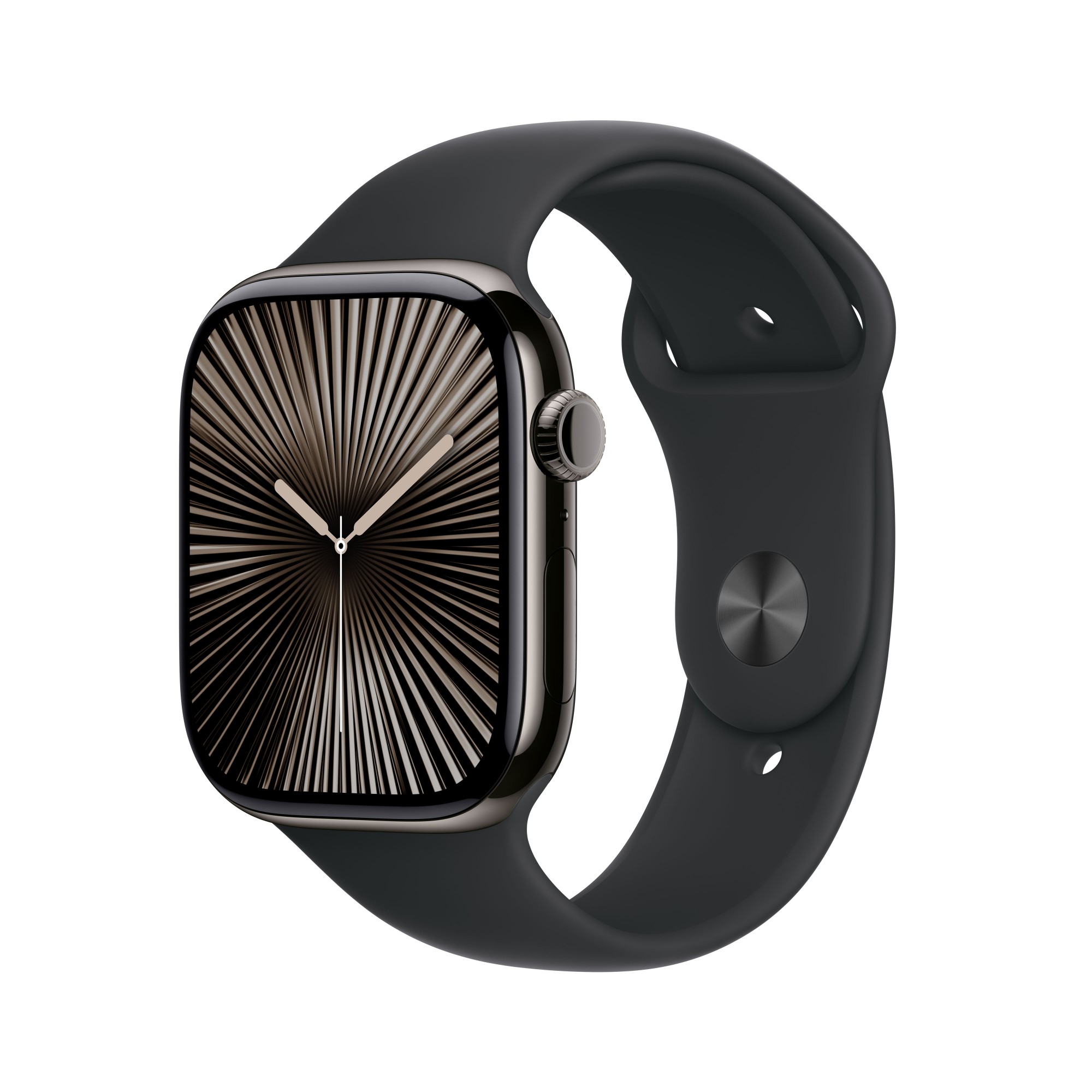 Apple Watch Series 10 (GPS + Cellular) - 46 mm - slate titanium - smart watch with sport band - fluoroelastomer - black - band size: S/M - 64 GB - LTE, Wi-Fi 4, UWB, Bluetooth - 4G - 41.7 g