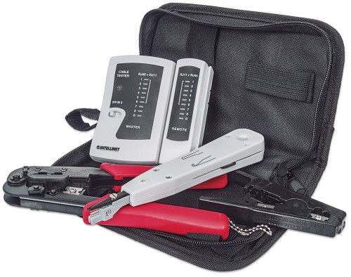 Intellinet 4-Piece Network Tool Kit, 4 Tool Network Kit Composed of LAN Tester, LSA punch down tool, Crimping Tool and Cut and Stripping tool