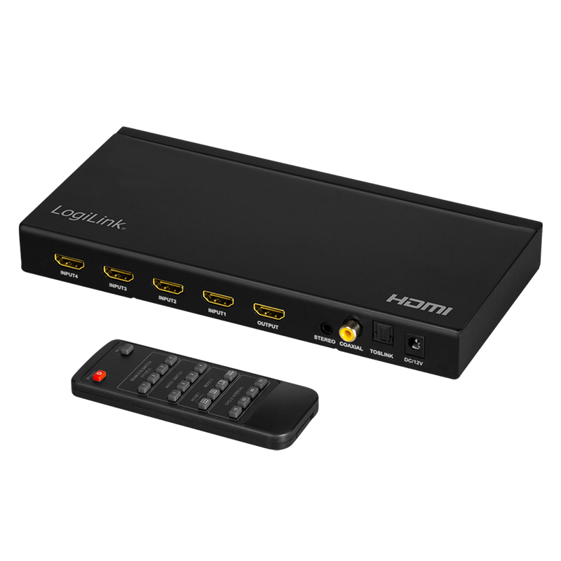 LogiLink HDMI switch, 4x1-Port, multiviewer, 1080p/60 Hz, scaler, seamless, RC