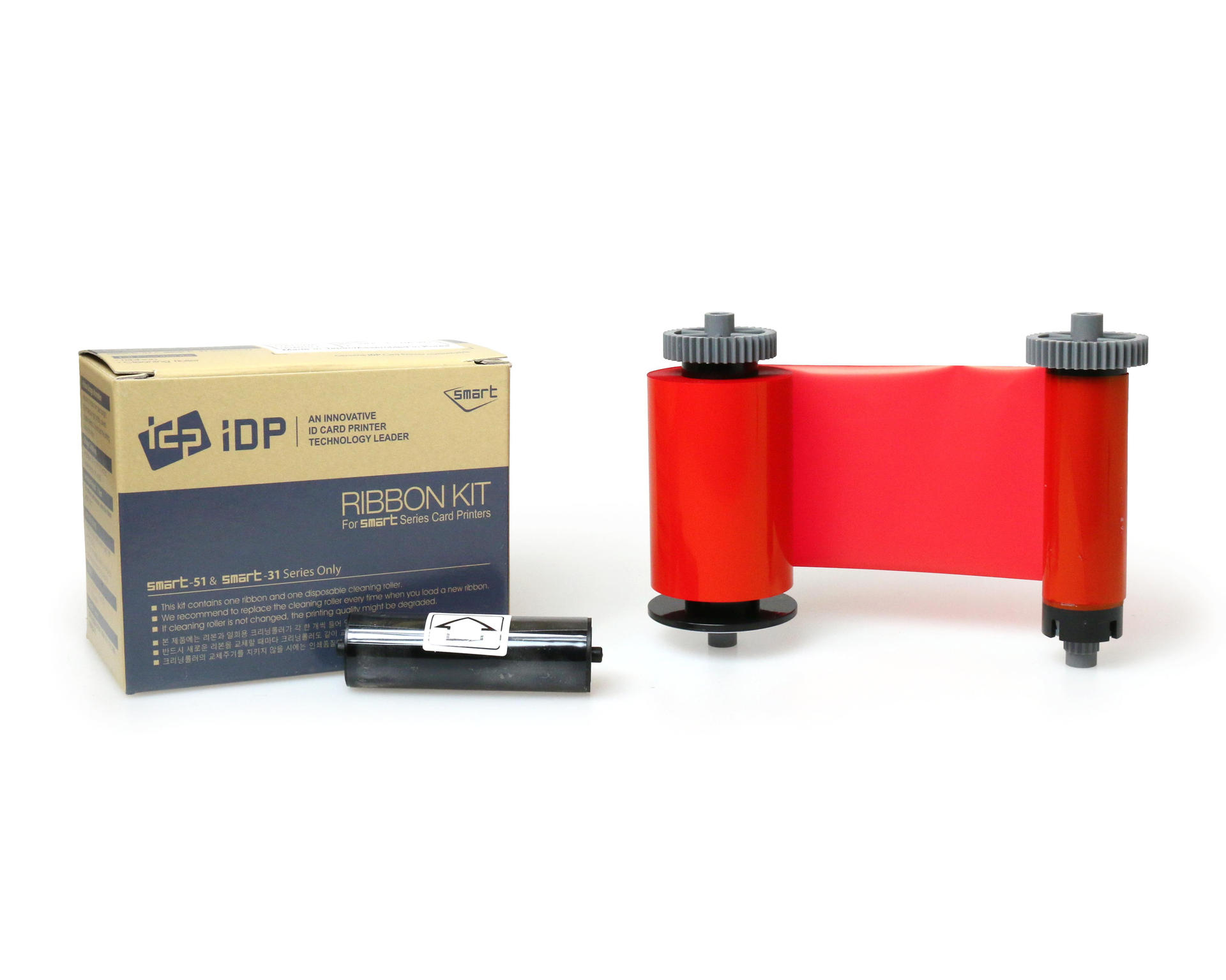 Image of IDP Smart 51 & 31 Monochrome Red Ribbon with Cleaning Roller...
