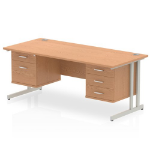 Dynamic Impulse W1800 x D800 x H730mm Straight Office Desk Cantilever Leg With 1x2 & 1x3 Drawer Fixed Pedestal Oak Finish Silver Frame - MI002692 DD