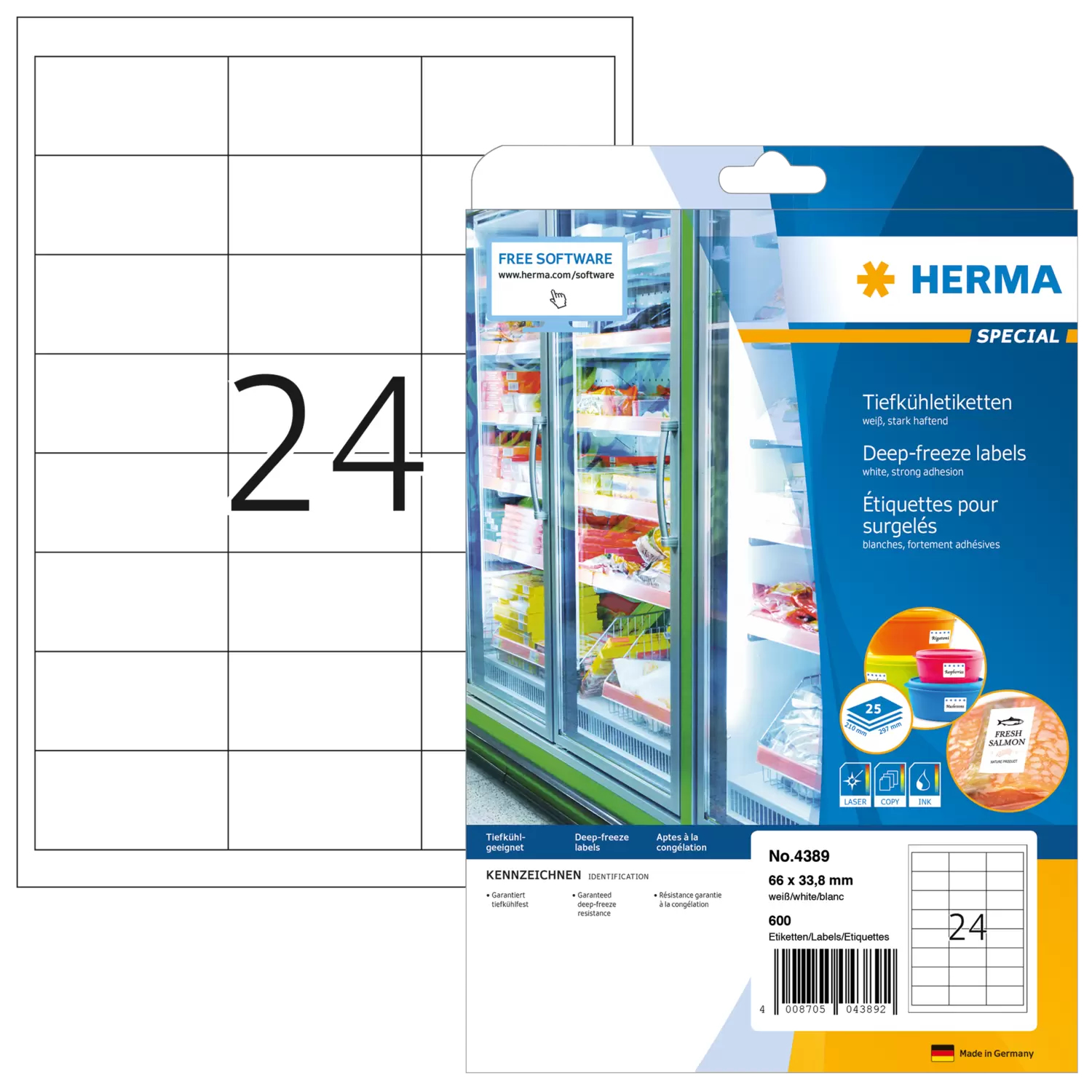 Image of HERMA Deep-freeze labels A4 66x33.8 mm white paper matt 600 pcs.