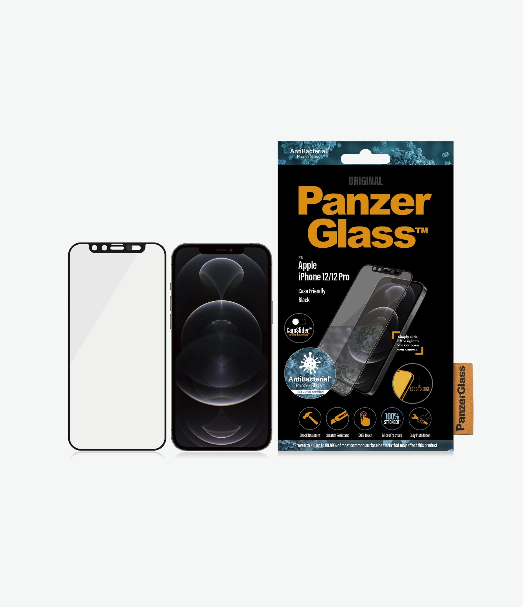 PanzerGlass Apple iPhone 12/12 Pro Edge-to-Edge Camslider Anti-Bacterial