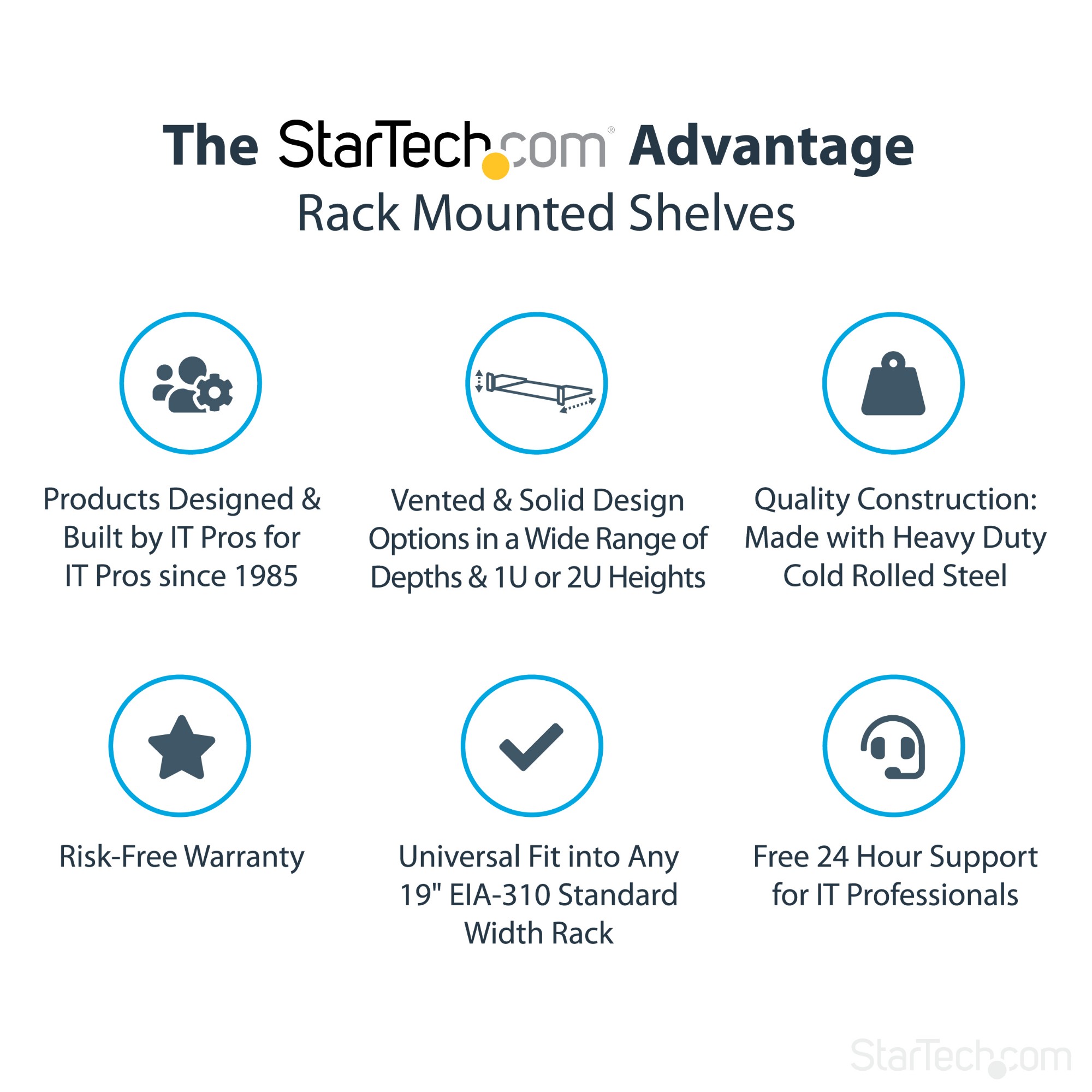 StarTech.com 1U 7in Depth Universal Fixed Rack Mount Shelf &ndash; 33lbs / 15kg
